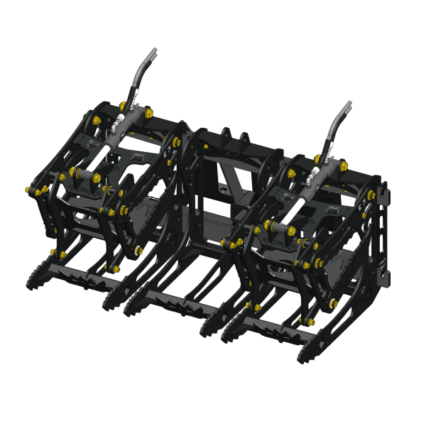 3000 Lb. Mini Skid Steer Quick Attach Frame with 2 Iron Fist Sectional Grapples and 1 Rake