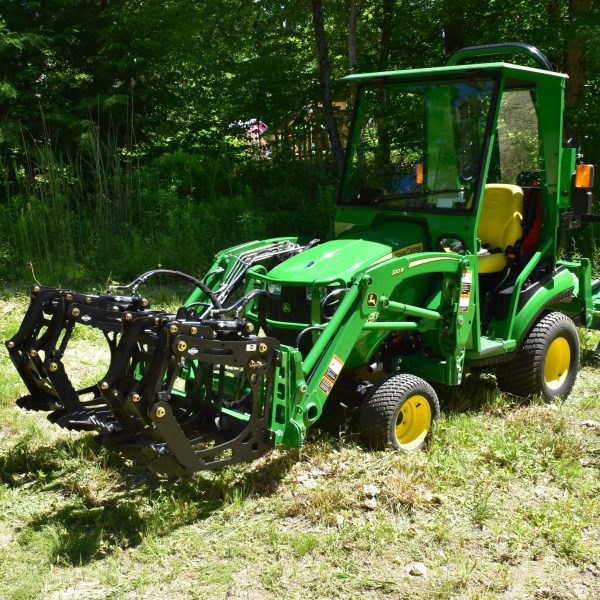 3000 Lb. John Deere Quick Attach Frame with 2 Iron Fist Sectional Grapples and 1 Rake