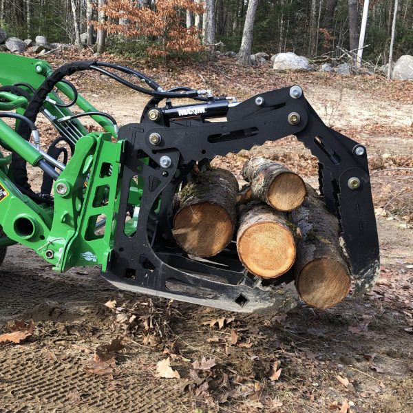 3000 Lb. John Deere Quick Attach Frame with 2 Iron Fist Sectional Grapples and 1 Rake