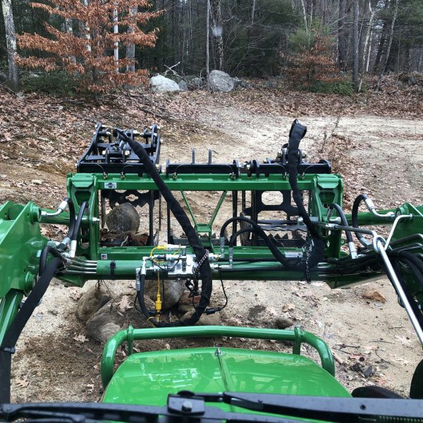 3000 Lb. John Deere Quick Attach Frame with 2 Iron Fist Sectional Grapples and 1 Rake