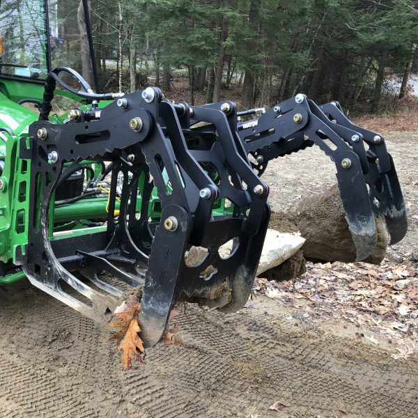 3000 Lb. John Deere Quick Attach Frame with 2 Iron Fist Sectional Grapples and 1 Rake