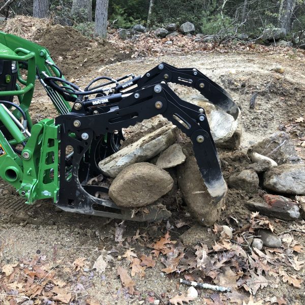 3000 Lb. John Deere Quick Attach Frame with 2 Iron Fist Sectional Grapples and 1 Rake