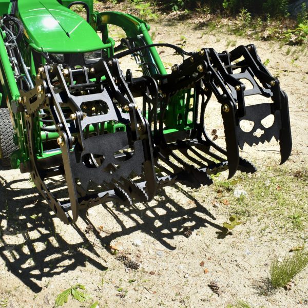 3000 Lb. John Deere Quick Attach Frame with 2 Iron Fist Sectional Grapples and 1 Rake