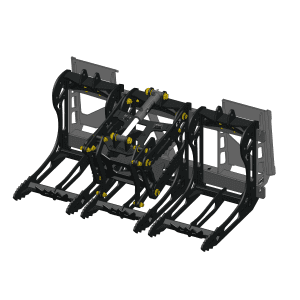 3000 Lb. Mini Skid Steer Quick Attach Frame with 1 Iron Fist Sectional Grapple and 2 Rakes